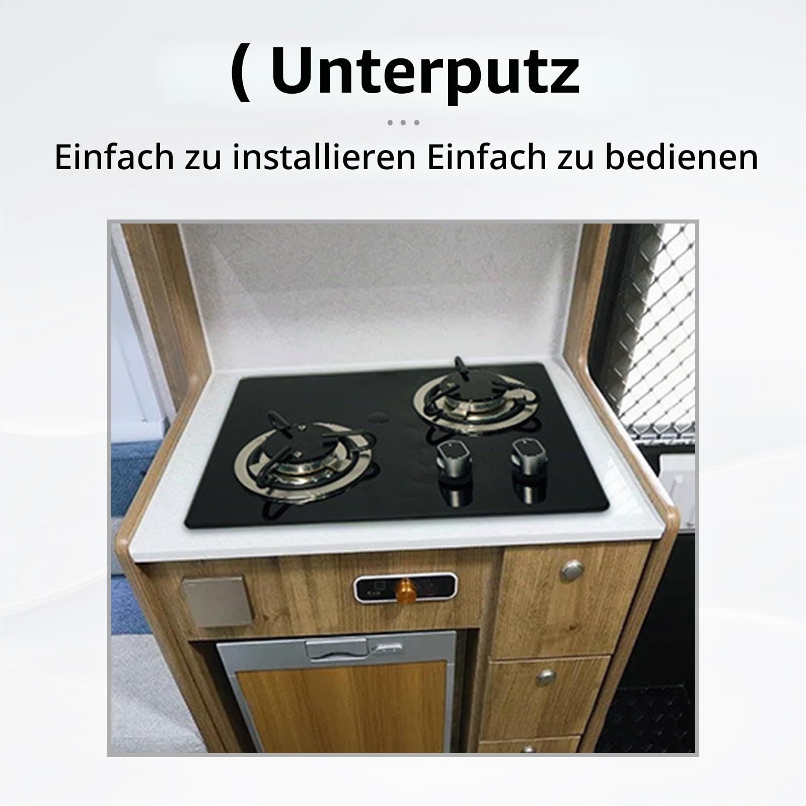 Wohnmobil-Gasherd, 2 Brenner, Gaskochfeld, Kochutensilien für den Außenbereich, 1,8 kW Leistung, gehärtete Glasscheibe für Boot, Wohnwagen, Wohnmobil
