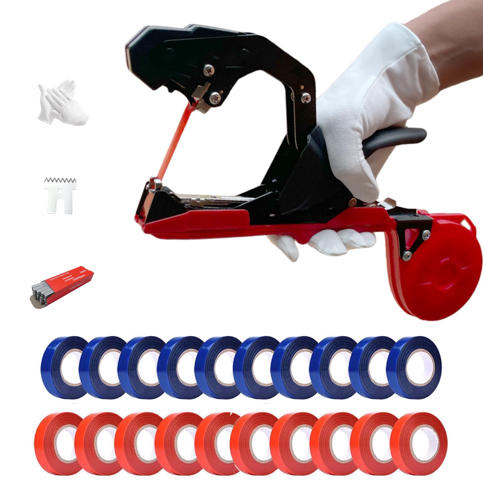 ZFYOUNGUpgraded Plant Tying Machine,Plant Tying Tape Tool,Garden Tape Gun,Plant Tape Gun,with a Pair of Gloves,21 Rolls of Tapes and 1 Box of Staple.