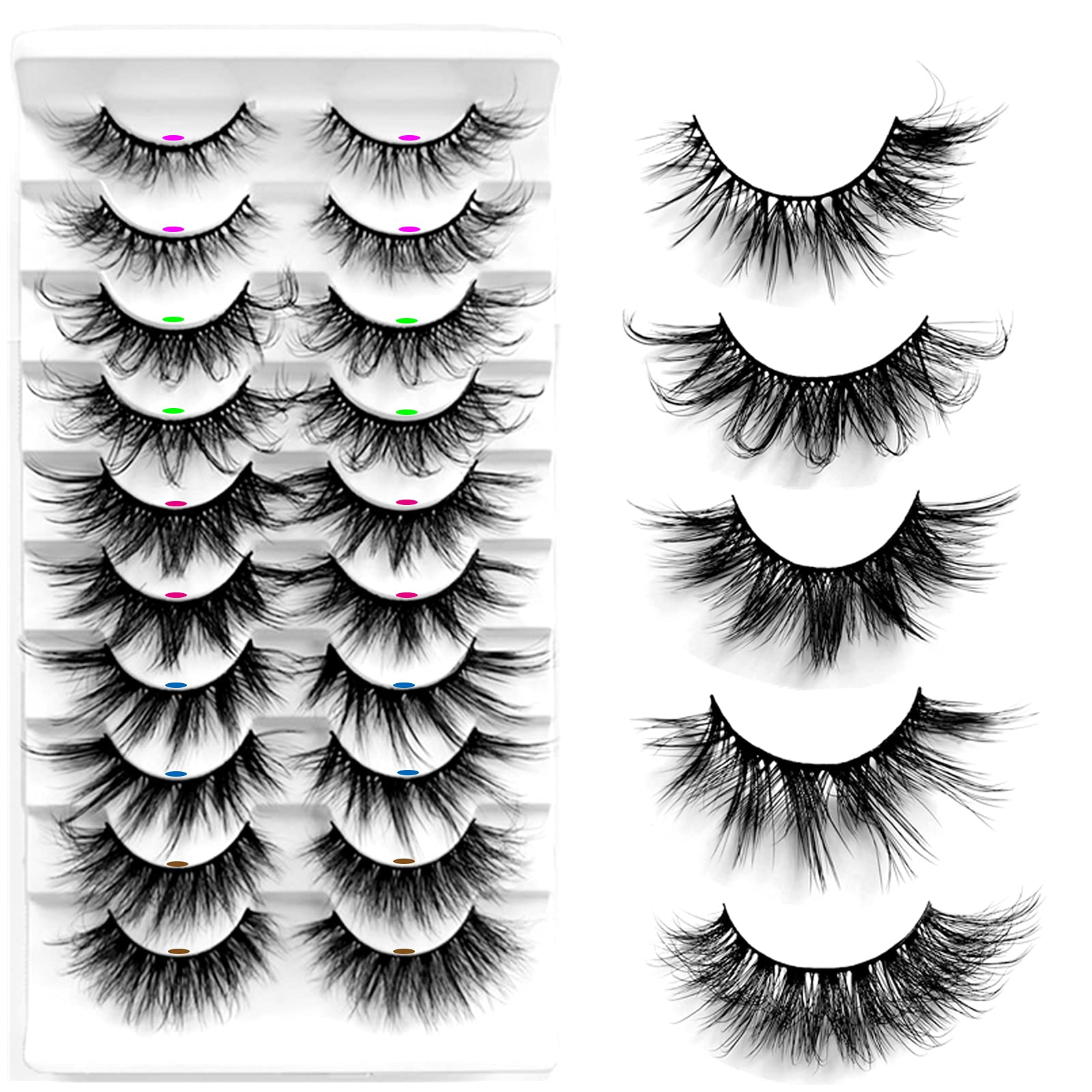 DAODER False Eyelashes Fluffy Mink Lashes Natural Look Wispy Long Fake Eyelashes 8D Volume Dramatic Eye Lashes Pack 10 Pairs 5 Styles (Mixed Lashes)