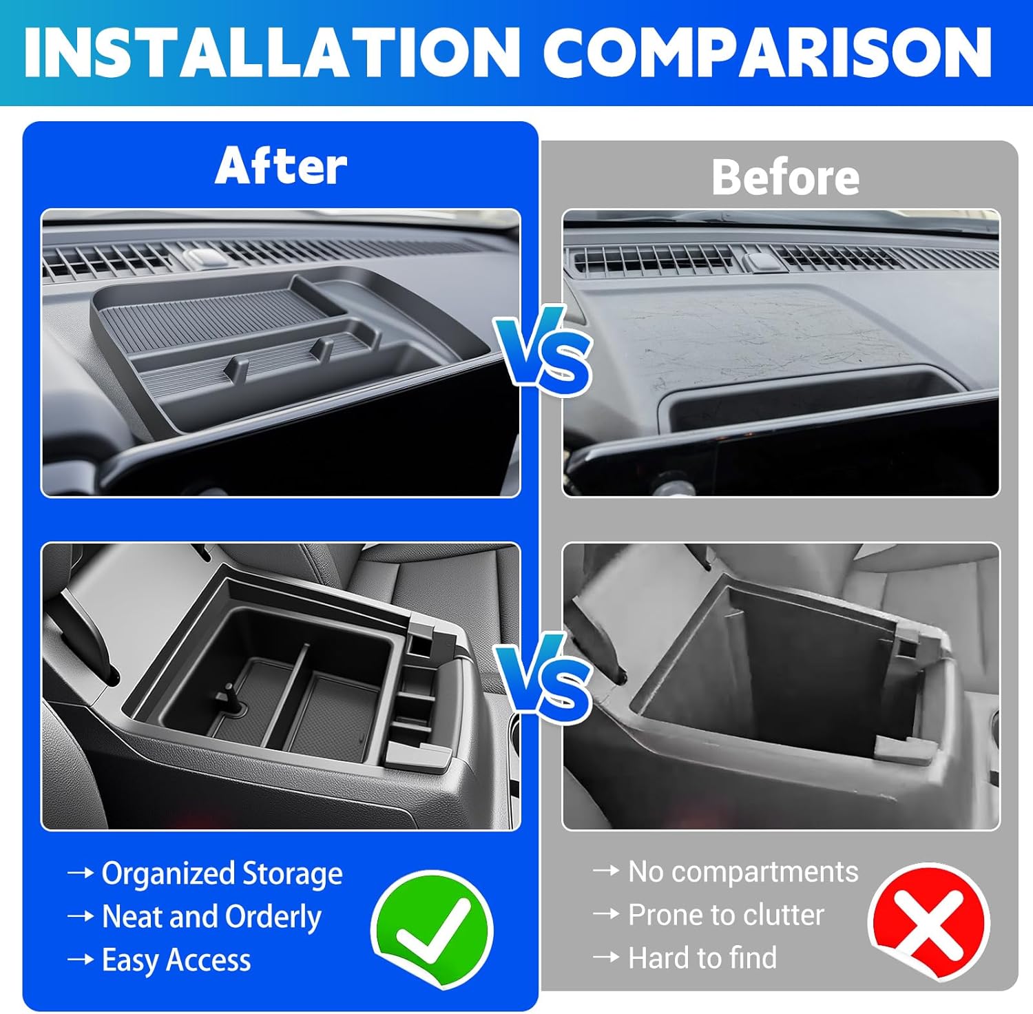 Console Organizer Dashboard Tray Fit for 2023-2026 Chevy Colorado GMC Canyon Armrest Box Behind Screen Storage Compatible with Colorado Canyon Accessories Upper Center Dash Top, 2PCS