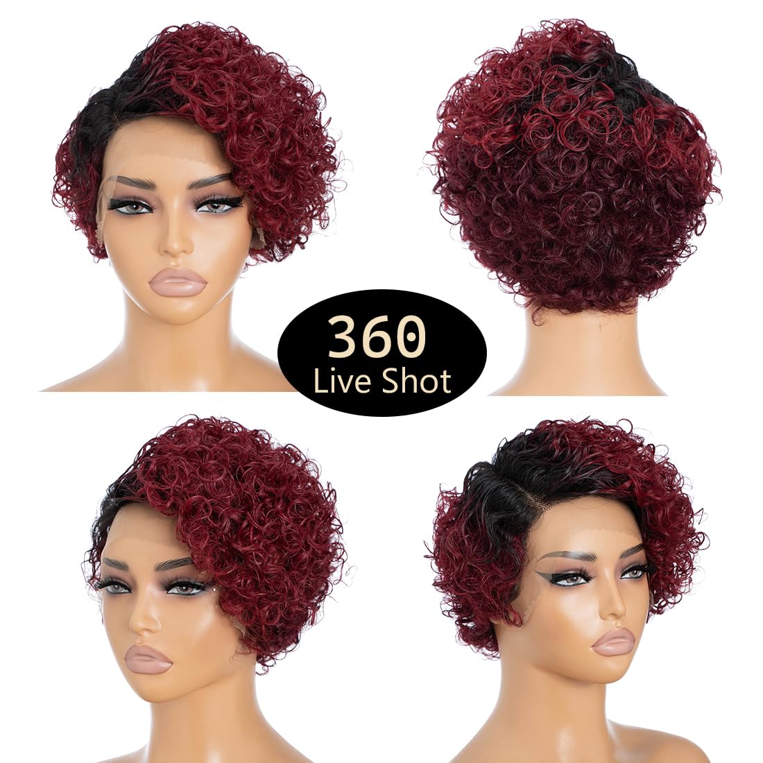 Noble Star 8inch Curly Wave Pixie Cut Wigs Human Hair 13x5x1 L Part Bob Wig for Women Side Part Pixie Cut Lace Front Wig with Baby Hair Glueless Short Cut Bob Wig DYTT1B/D99J/99J/425 - Image 2