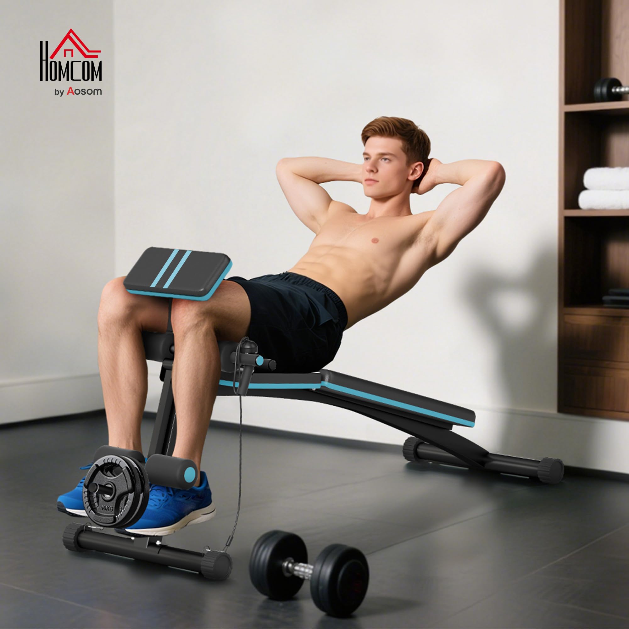 HOMCOM Hantelbank 7 fach Verstellbare Rückenlehne Klappbar bis 300 kg | Multifunktion Trainingsbank, Fitnessbank, für Zuhause, Bizeps-Curls, Langhantel, Stahl