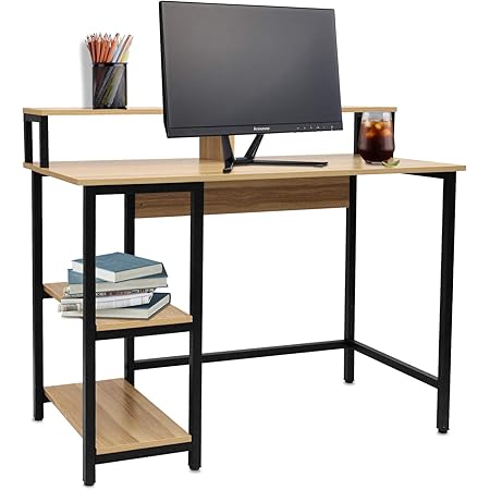 Dskeuzeew Computer Desk Gaming Desk for Home Office, Study Writing Desk PC Workstation Gaming Table with shelf (maple)