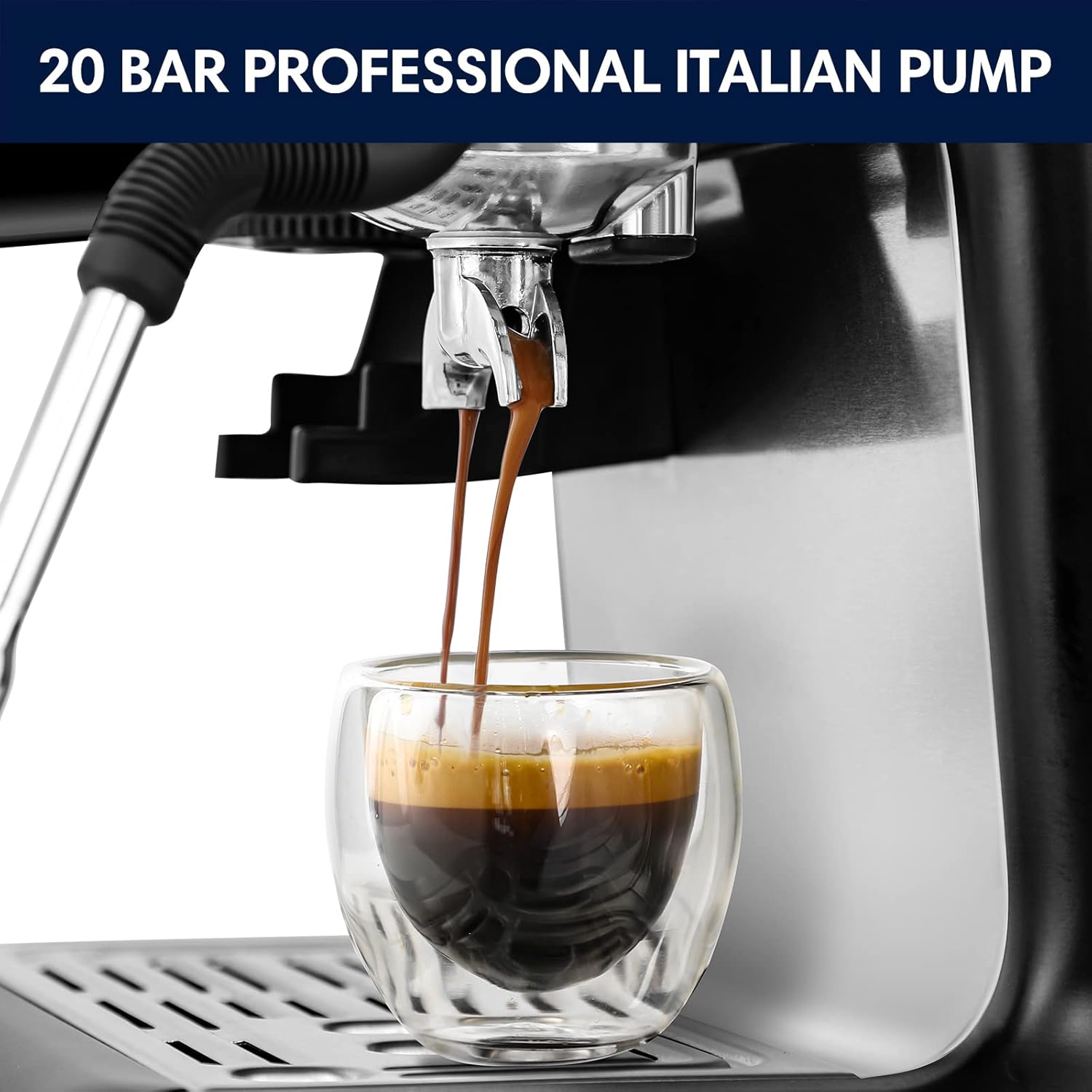 Espresso Machine with Grinder and Milk Frother, 20 Bar Semi Automatic
