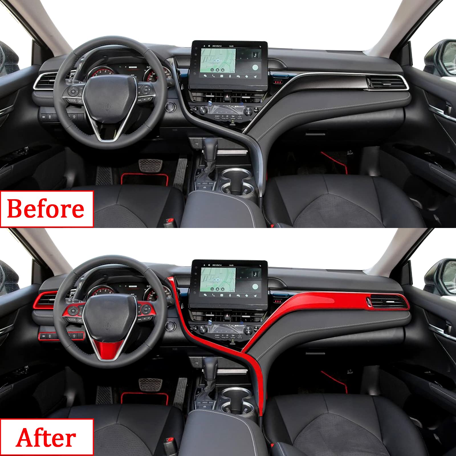 Winkter for 2021-2023 Toyota Camry 2024 LE SE XLE XSE Accessories ABS Full Set of Car Interiors Instrument Panel Center Console Trim Air Outlet Steering Wheel Cover 9Pcs - Red