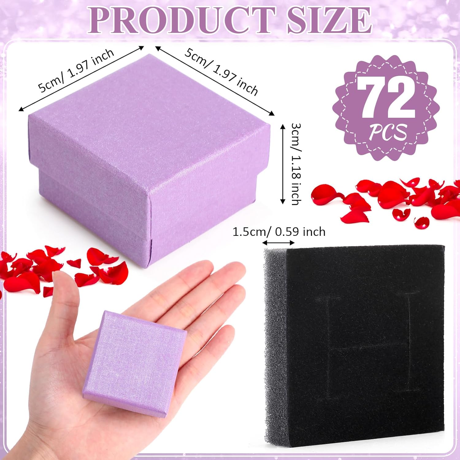 Yinkin 72 Pcs Jewelry Ring Gift Boxes Bulk 2 x 2 x 1.2 Inch Ring Necklace Earring Boxes for Weddings Christmas - Image 2