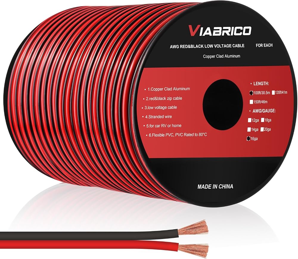 VIABRICO 16 Gauge Wire, 16AWG Automotive Wire Electrical Wire 100FT 2 Conductor Red Black 12V/24V DC Cable LED Strips Extension for Light RC Car Speaker