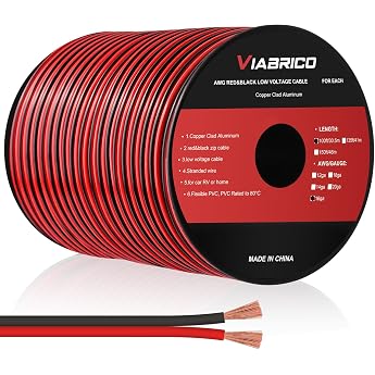 VIABRICO 30 Metres 16AWG 2 x 1.5 mm  Electric Wire 2 Core Cable 5V/12V/24V Power Cable Copper-Coated Aluminium Copper Cable Flexible and Soft Low Impedance Extension Cable