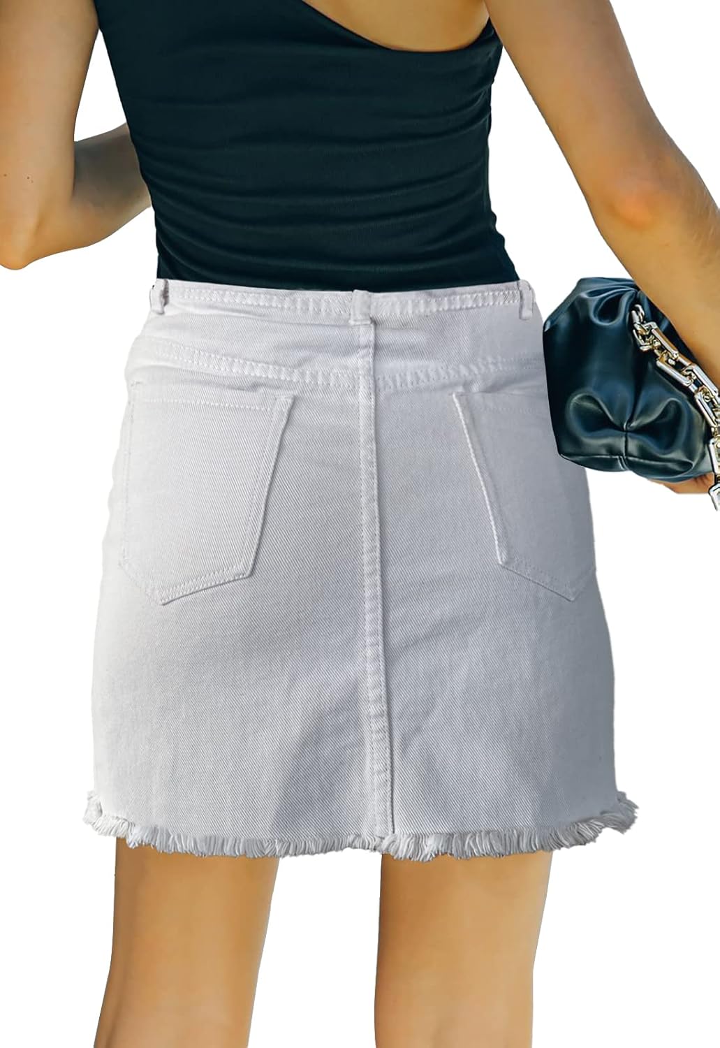 Women’s Denim Mini Skirt High Waist Casual Split Hem Washed Frayed A-line Jean Skirts with Pocket for Women - Image 3