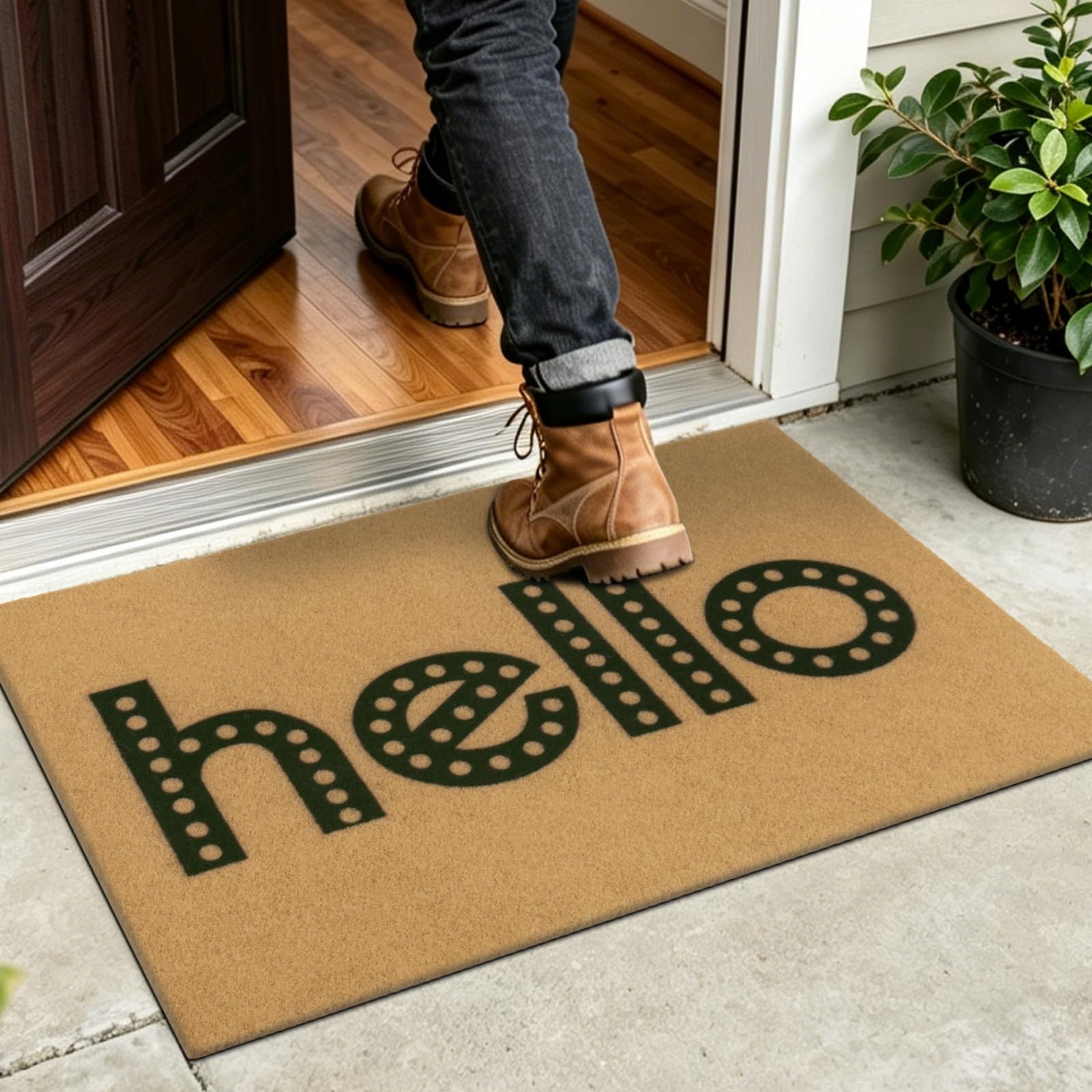 SHACOS Artificial Coir Door Mat Outside Doormats, 60 x 90 cm, Hello