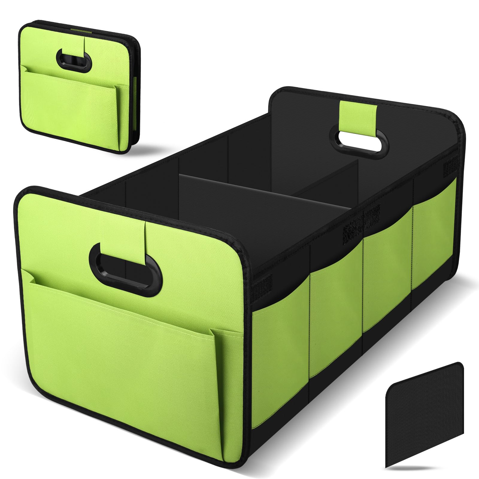 Hiahxc Green Foldable Car Boot Bag,Car Boot Organiser, Waterproof Multi-Compartment Collapsible Trunk Tidy With Reinforced Base, Strong Handles & Fastening Strips For All Vehicle Models (Green)
