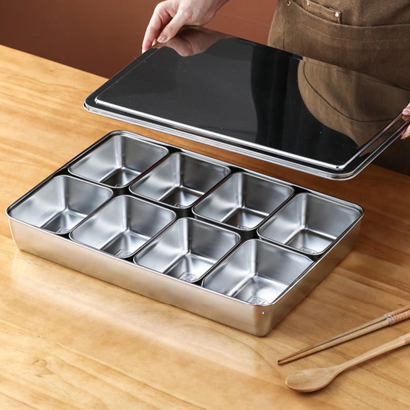 XL Inless - Scatola da cucina in acciaio con cartoncini separati, per chef, ideale per soluzioni da cucina efficienti