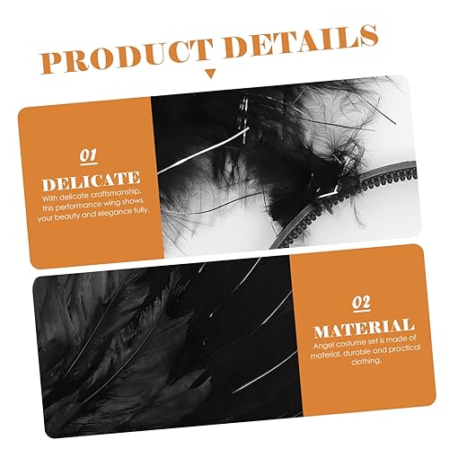 Miniatura 8 de WOFASHPURET 1 Set Angel Wings Headband Girls Accessories Princess Costume for Girls Kids Costume Angel Stick Girl Costumes Black Wings Wand Black