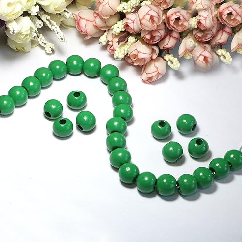 Miniatura 5 de 240 cuentas de madera verde de 0.630 in con agujeros de 0.236 pulgadas para manualidades, decoración de granja, cuentas a granel, cuentas de
