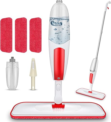 Trapeador de microfibra para limpieza de suelos con 3 almohadillas lavables, mopa de piso de madera con botella de 18.6 fl oz, uso doméstico o