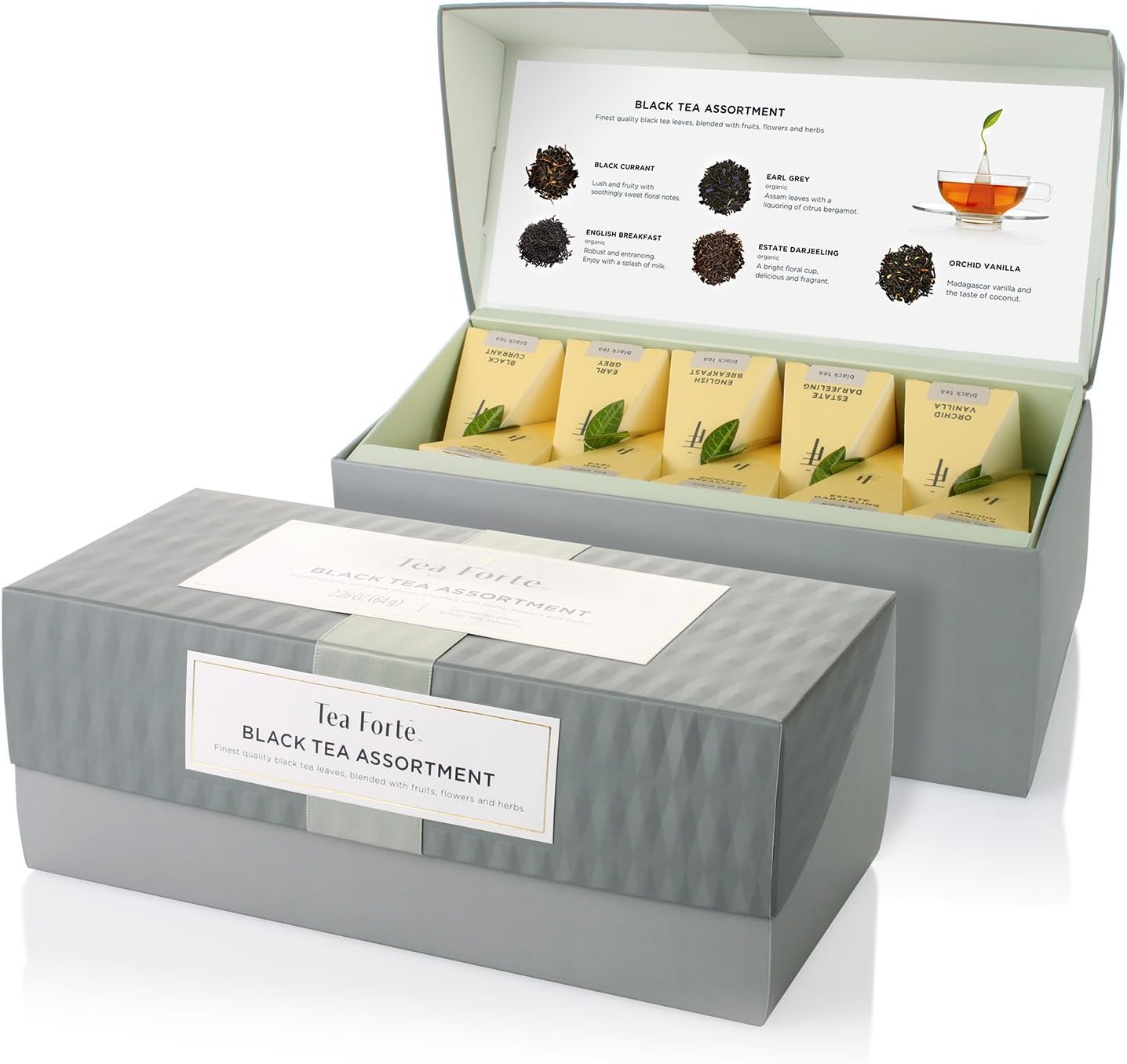 Premium Presentation Box Gift Set Sampler, 20 Count, Assorted Blends Individually Wrapped Handcrafted Pyramid Infuser Bags, Black Tea