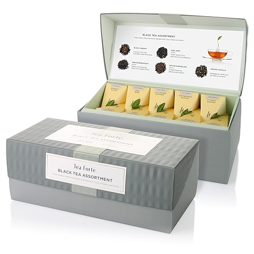 Tea Forte Caja de presentación de té de muestra, surtido de variedad, caja de té, 20 bolsas de infusor de té de pirámide hechas a mano