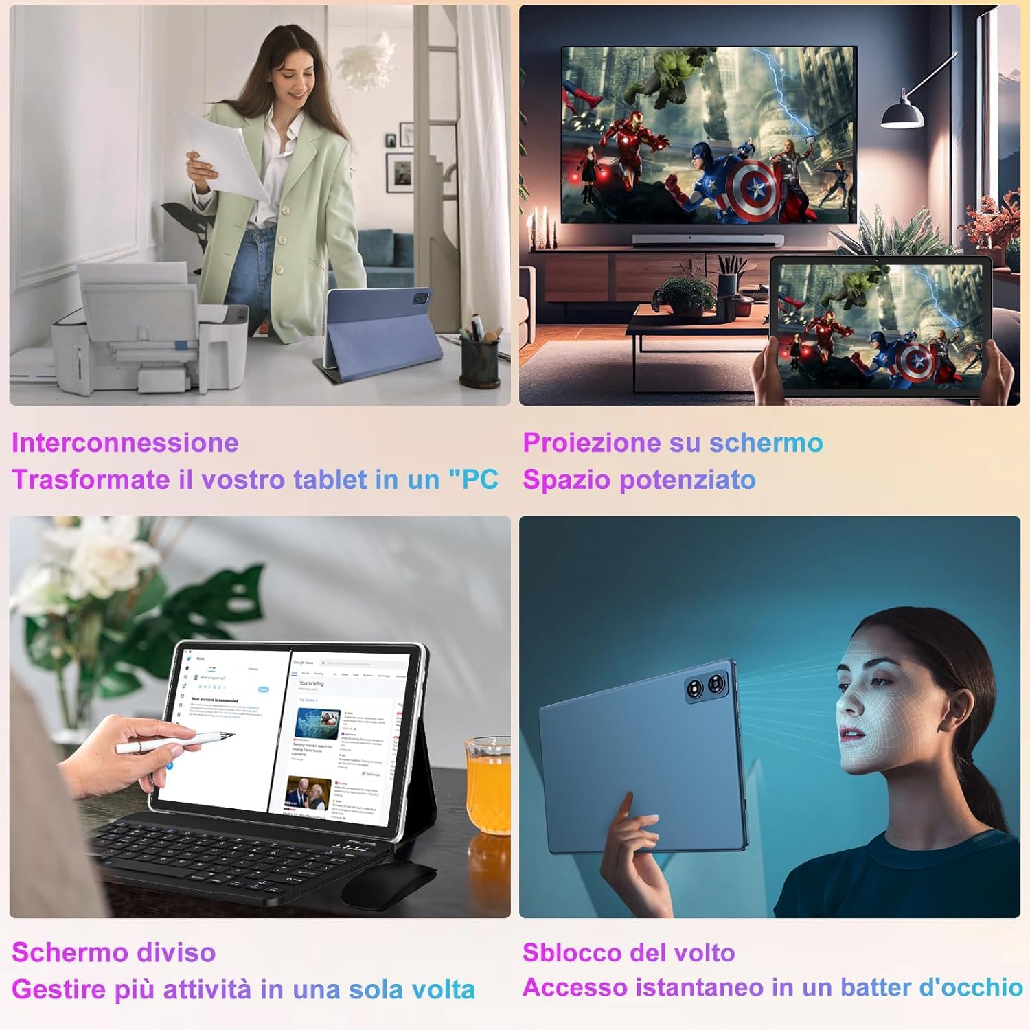 Tablet 10 Pollici Android, 22GB RAM+ 128GB ROM (Expandable 1TB TF), 8000mAh, 8-Core, WiFi 5G, Corpo in Metallo, Widevine L1, Tablet con Tastiera e Mouse - Blue