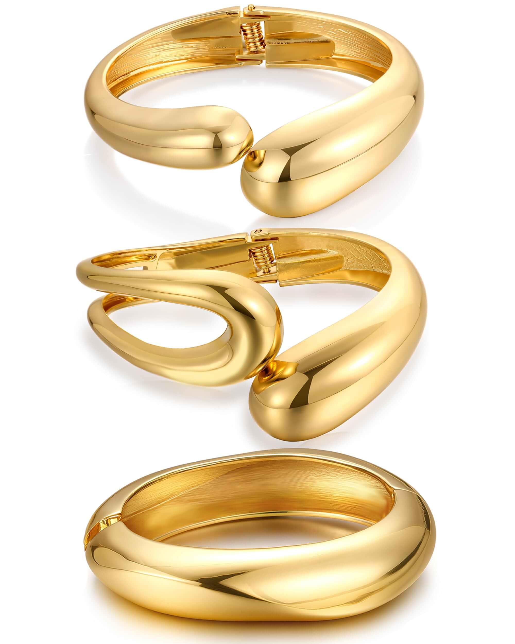 Chunky Gold Bangle Bracelets for Women, Dainty 14k Gold Plated Big Stackable Bangles Set, Trendy Statement Cuff Bracelet Stack Fashion Jewelry Gifts Adult
