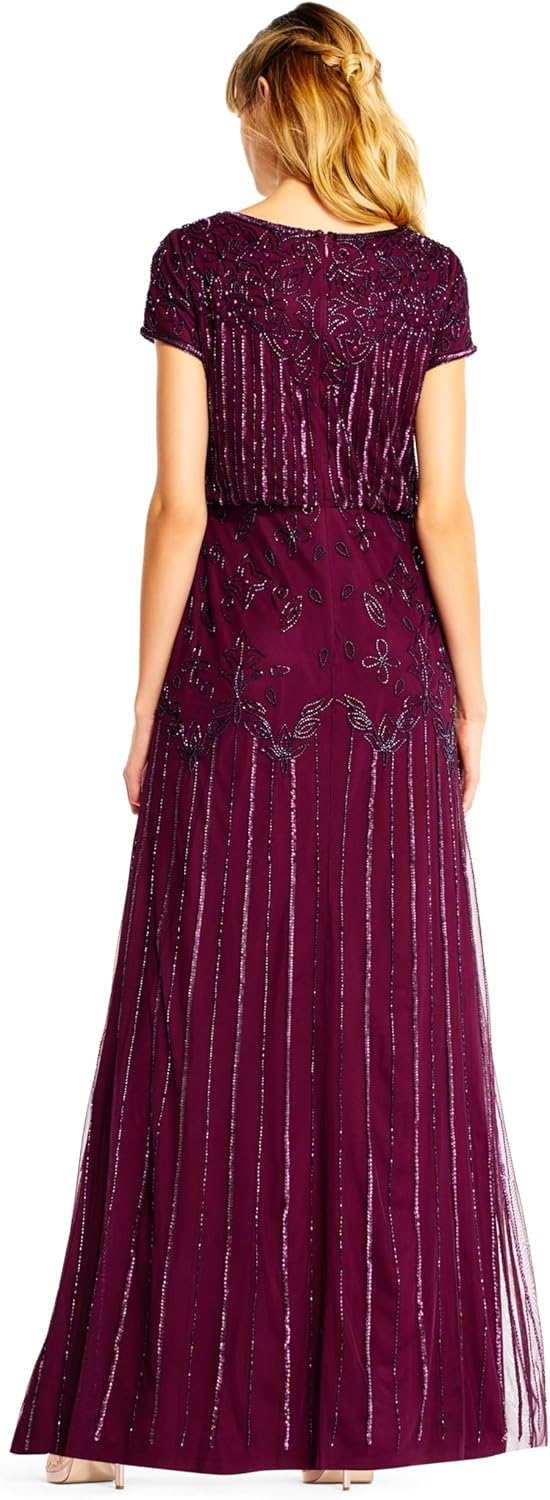 Adrianna Papell Women's Short Sleeve Bead Long Dress