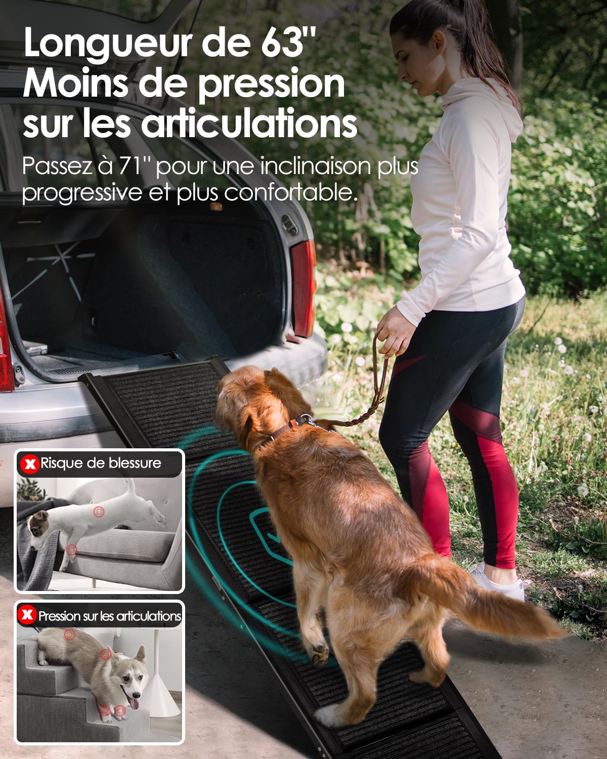 Derimkcoa 160 cm Rampe de voiture pliable pour chien avec tapis antidérapant