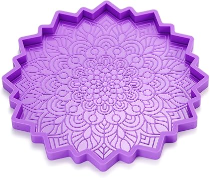 Mandala Flower Coaster Mold for Resin, 1 Pack Sun Flower Tray Epoxy Casting Silicone Moulds for DIY Coaster, Snacks Serving Board, Jewelry Holder, Home Decor Pattern 2
