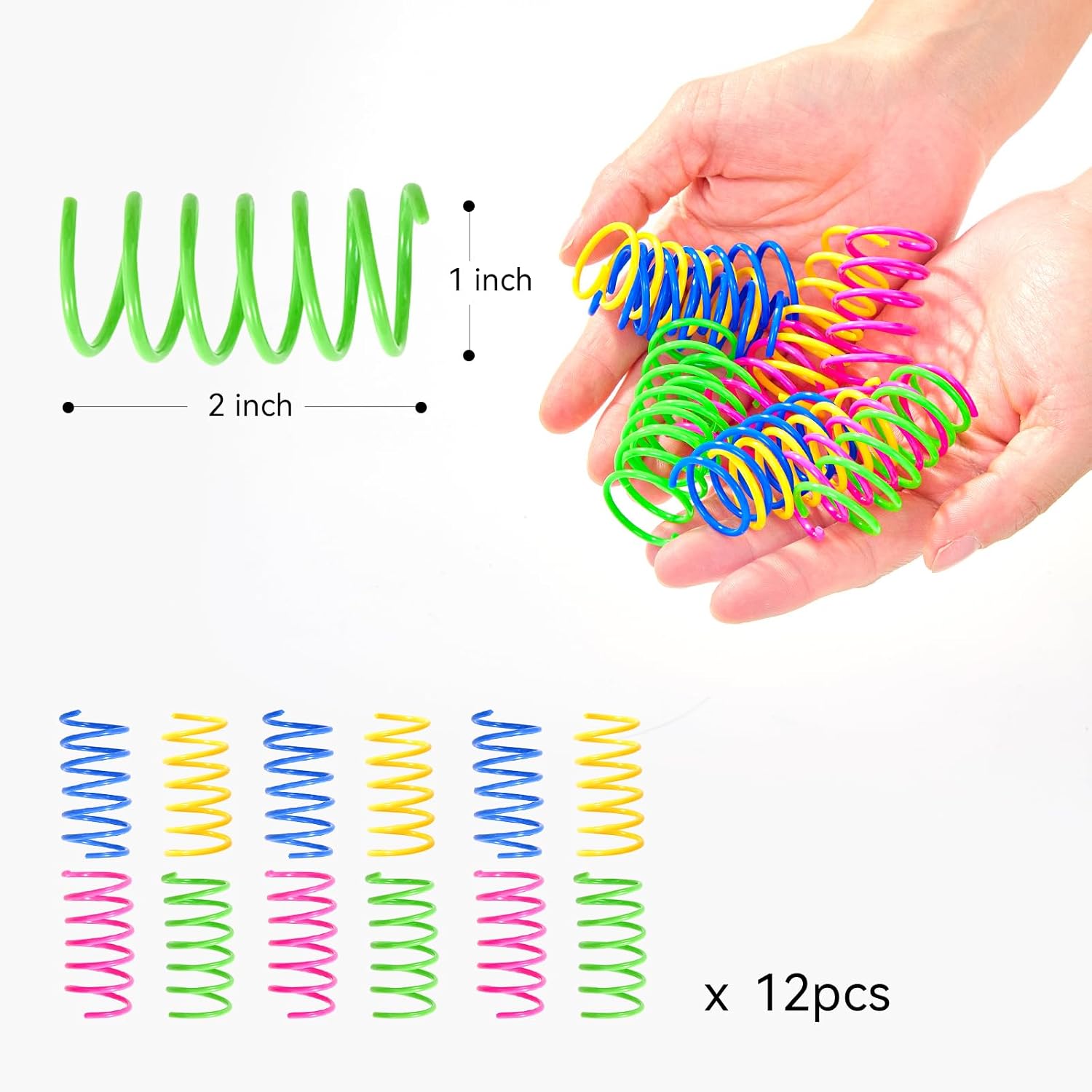 BOWERBIRD Cat Spiral Spring Toys, 12-Pack Colorful Plastic Coil Springs for Indoor Cats ， Interactive Kitten Toys for Hunting, Chasing, Biting & Batting