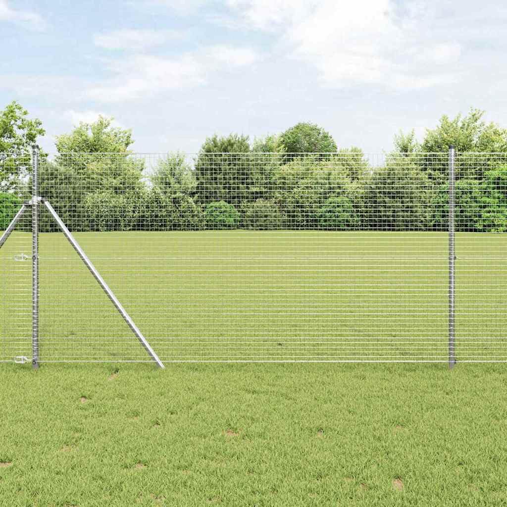 vidaXL Geschweißter Drahtzaun, bodenverankert 25 x 1,4 m Silber Netz | Hergestellt aus robustem verzinktem Stahl, gebaut für die Ewigkeit, Ideal, um Grenzen in Außenbereichen zu setzen,