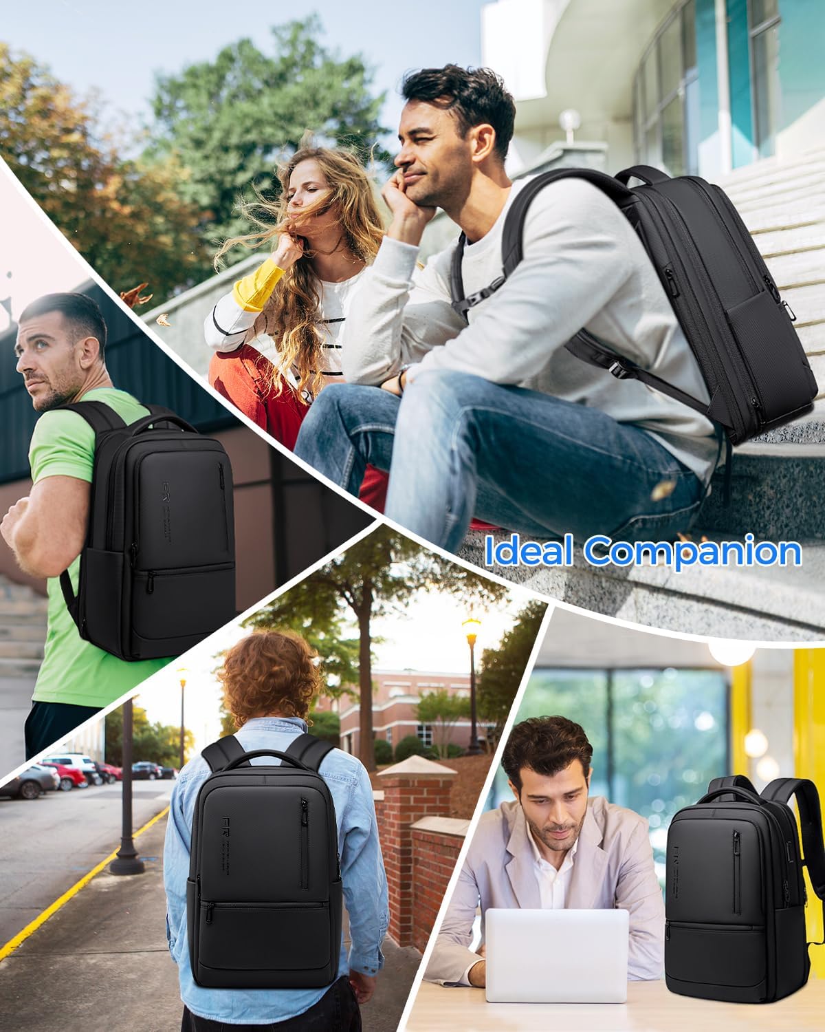 Expandable Travel Laptop Backpack, 15.6 Inch Computer Backpack with USB Charging Port, Water Resistant Black Mens Laptop Bag - Image 8
