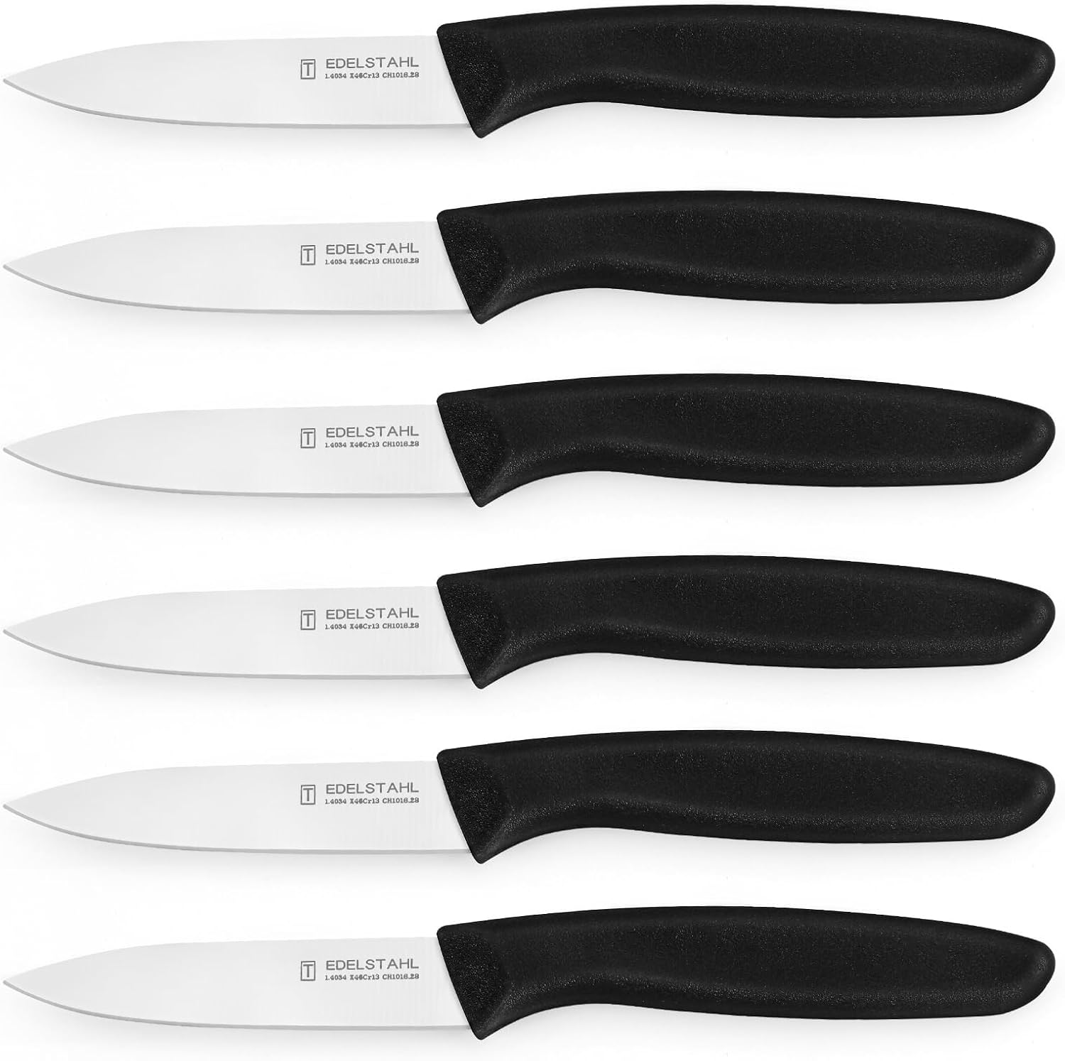 Vegetable Knife Pack of 6 Straight Fruit Knife Paring Knife Made of Stainless Steel Ultra Sharp Vegetable and Fruit Knife Kitchen Knife with Black Plastic Handle Dishwasher Safe Black