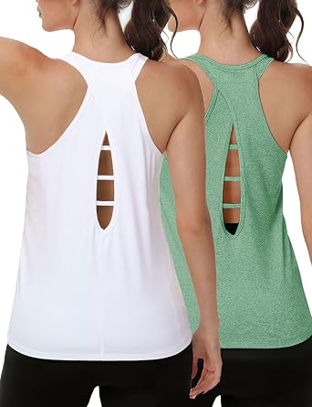 YOYOYOGA Tank Tops for Women Open Back Running Tops Workout Shirts 2 Packs