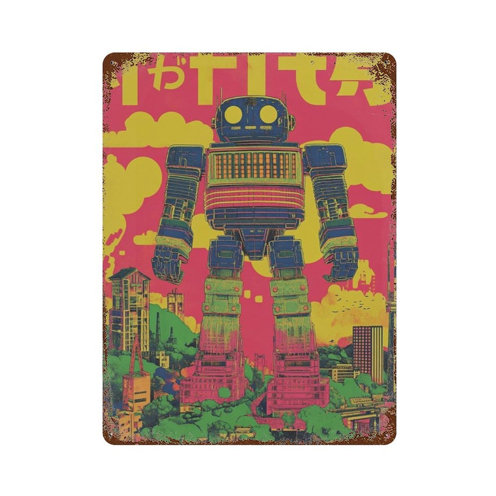 xiaoxiaoshen Japanese Robot Retro Sci Fi Giant Mecha City Cyberpunk Graphic Wall Decor Art Metal Tin Poster Modern Home Decor Art Home Bar Shop Decorations Vintage Sign 40x30cm