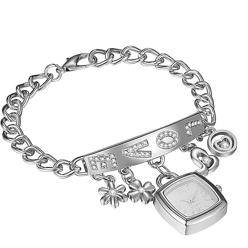 Lancardo Womens Charm Bracelet Watch: Gold Silver Tone Chain Watch Case Premium Quartz Wristwatch Dress Party Mothers Day Valentines Day