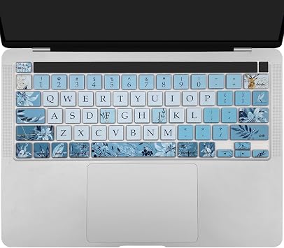 Silicone Keyboard Cover Skin for 2020-2023 MacBook Pro 13" M2 ModelA2338/A2289/A2251 & 2019 2020 MacBook Pro 16 inchModel A2141 with Touch ID, Gray Blue Flowers