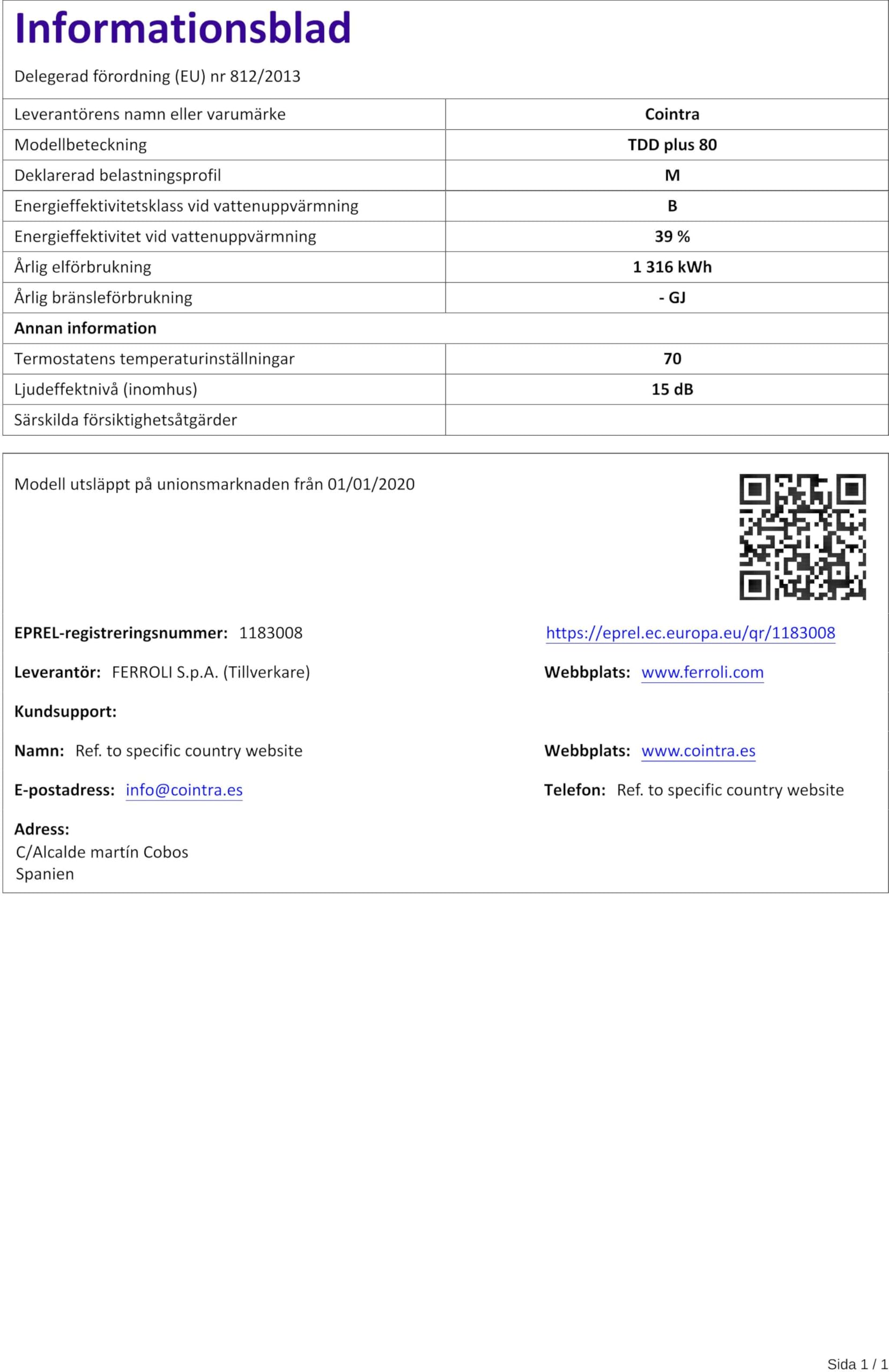 Cointra Termo Electrico TDD Plus 80 WiFi