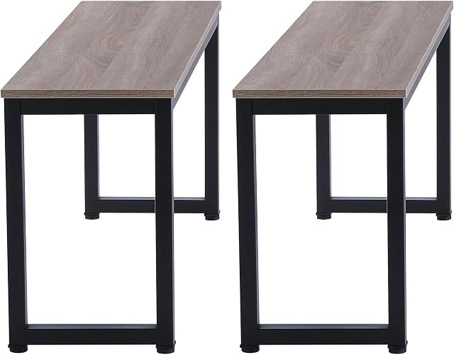 Hallowood Furniture Kempley Pair of Wooden Dining Bench - Industrial Style Black Metal U Shaped Legs - Modern Kitchen Benches for Dining Room, Home, Restaurant & Café