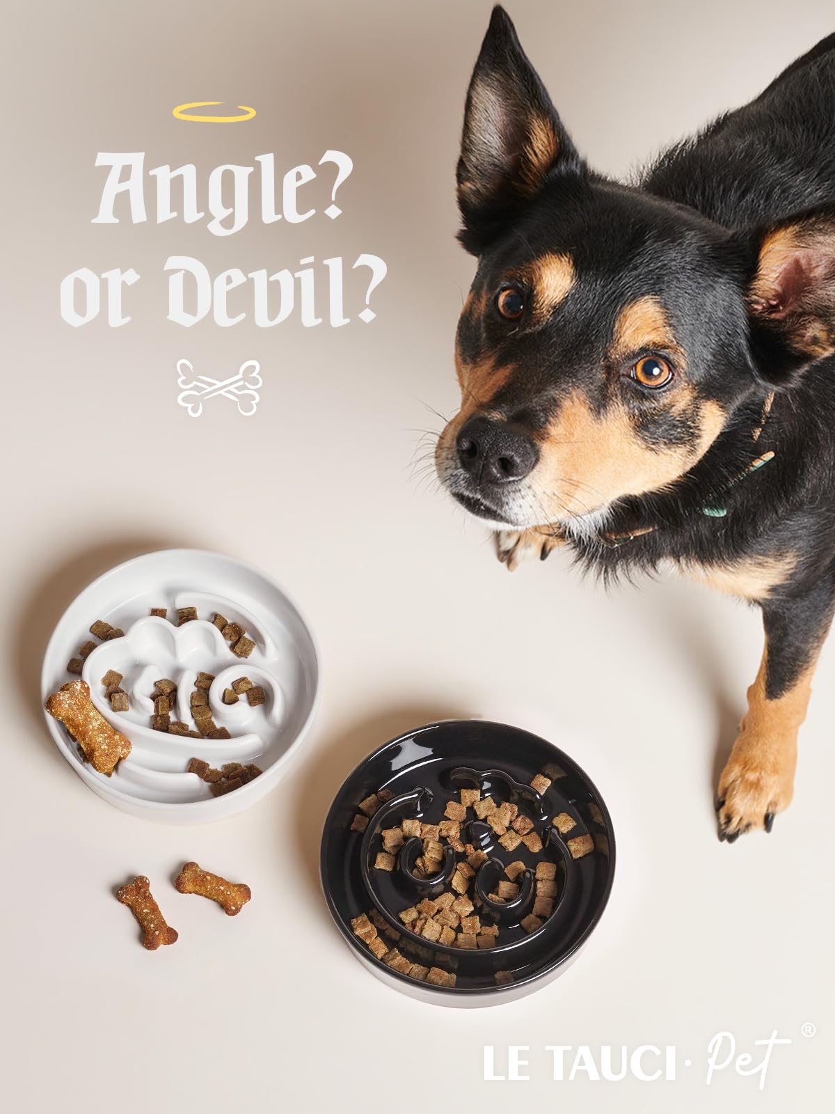 LE TAUCI Dog Bowls Slow Feeder Ceramic, 1.5 Cups Slow Feeding Dog Bowl Small Medium Breed, Puppy Slow Feeder Bow for Fast Eaters, Dog Dishes to Slow Down Eating, Puzzle Dog Food Bowl, Angel White