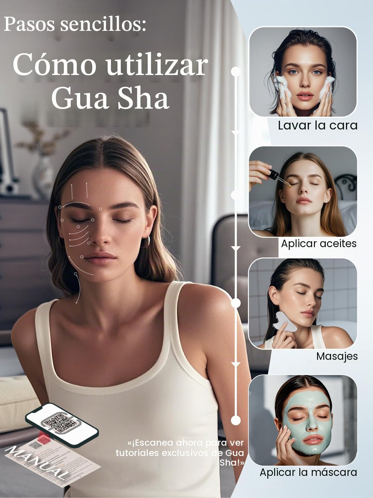 Rena Chris Gua Sha Facial Masajeador,Piedra GuaSha de Acero Inoxidable para Esculpir la Línea de la Mandíbula, Eliminar las Bolsas de los Ojos, Regalos para el Cuidado de la Piel(Plata)
