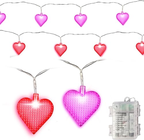 Guirnalda de luces de corazones rojos y rosas para el día de San Valentín, 2 unidades, 10 pies9.8 ft-20 luces LED con 9 modos de parpadeo,