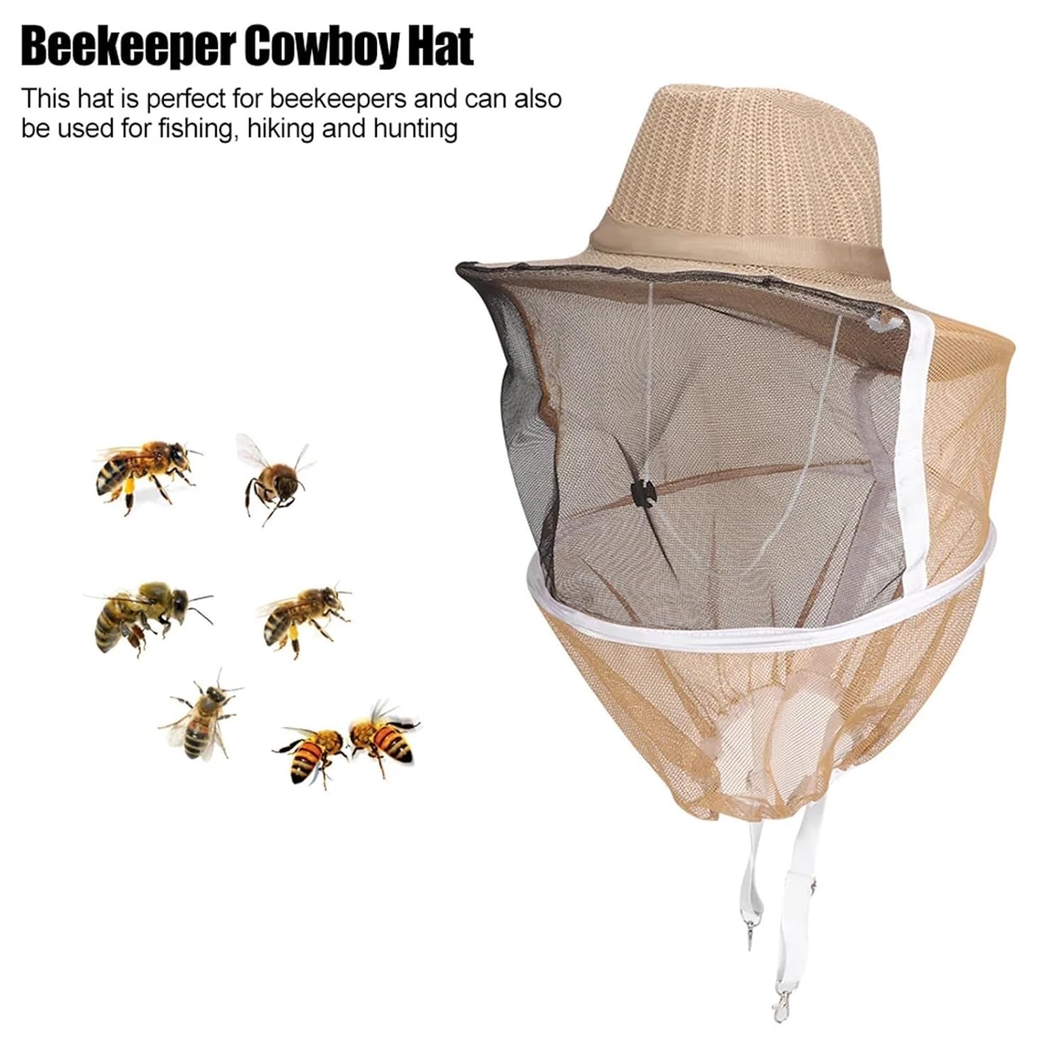 Beekeeping, Breathable Beekeeping Cowboy Hat, Face Mask, Protect,for Beekeepers
