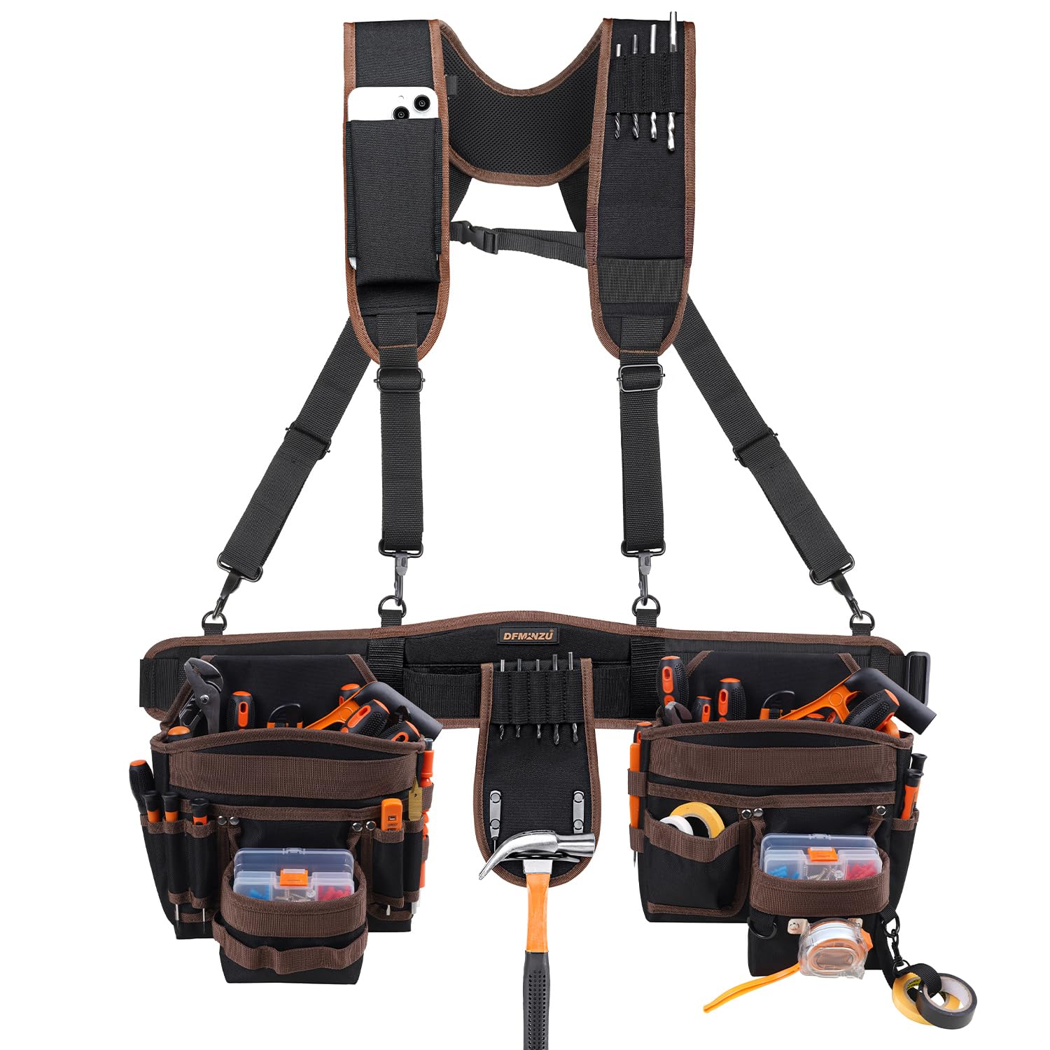 Cintura porta attrezzi da uomo, 36 tasche, cintura per attrezzi con bretelle, bretelle resistenti con tasche rimovibili e regolabili, per elettricisti, falegnami, edilizia, carpentieri (88,9 - 154,9