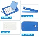 PATIKIL 4 Pack Luggage Bag Tags, PU Leather Suitcase Name Tags with Snap Travel Label Luggage Identifier Privacy Protection Travel Accessories, Blue