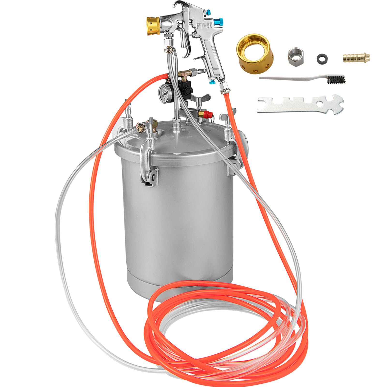 HOMFME 15L Paint Tank, Pressure Paint Pot Tank with Spray Gun, 2 Air Caps, 2 Pipes, Precise Barometer, Adjustable Knobs, Industrial Paint Sprayer Gun for Home Decor Commercial Painting