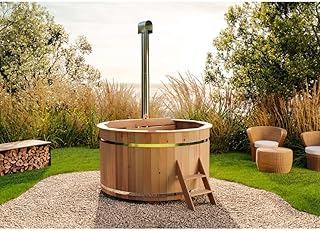 Holz Badefass Bergen, Hot Tub Ø 180 x 110 cm, inkl. Edelstahl-Ofen 22 kW und Einstiegsleiter, 5-6 Personen, Schwimmbecken, Badebottich, Sprudelbad