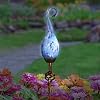 Exhart Garden Solar Lights, Decorative LED Flame Garden Stake, Hand Blown Glass and Metal Outdoor Decoration, Spiral Light Blue, 3 x 36 Inch