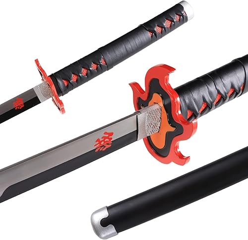 Vista 54 de Bowen - Espada de anime Demon Slayer, Tanjirou Rengoku Samurai, 40.5 pulgadas de acero al carbono real Espada Inosuke 2 piezas