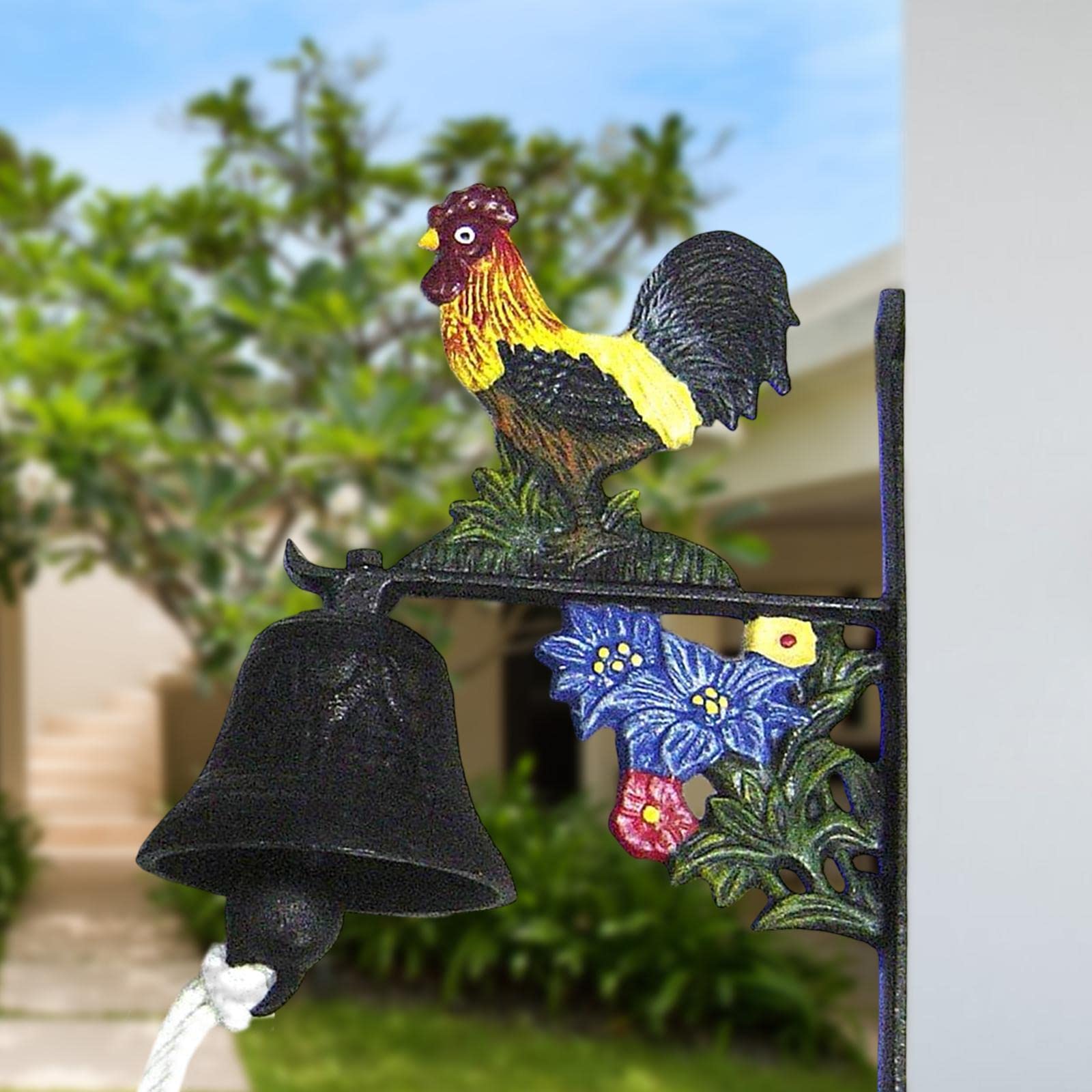 LOVIVER Campana de Pared de Hierro Fundido rústico, Campana de Puerta de Gallo Que sacude manualmente Decorativa Colgante para la decoración de la