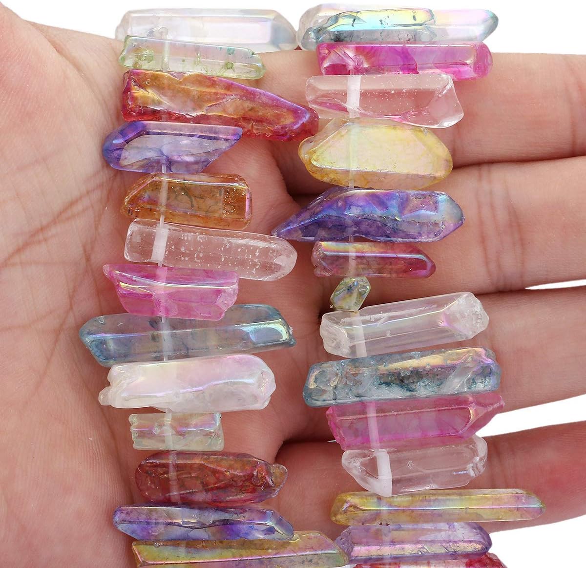 TUMBEELLUWA Rock Quartz Crystal Points Loose Beads for Jewelry Making, Titanium Coated Polished/Raw Quartz Beads 15 Inches Top Drilled,Multi-Color Crystal Points(0.5"-1.6") - Image 2