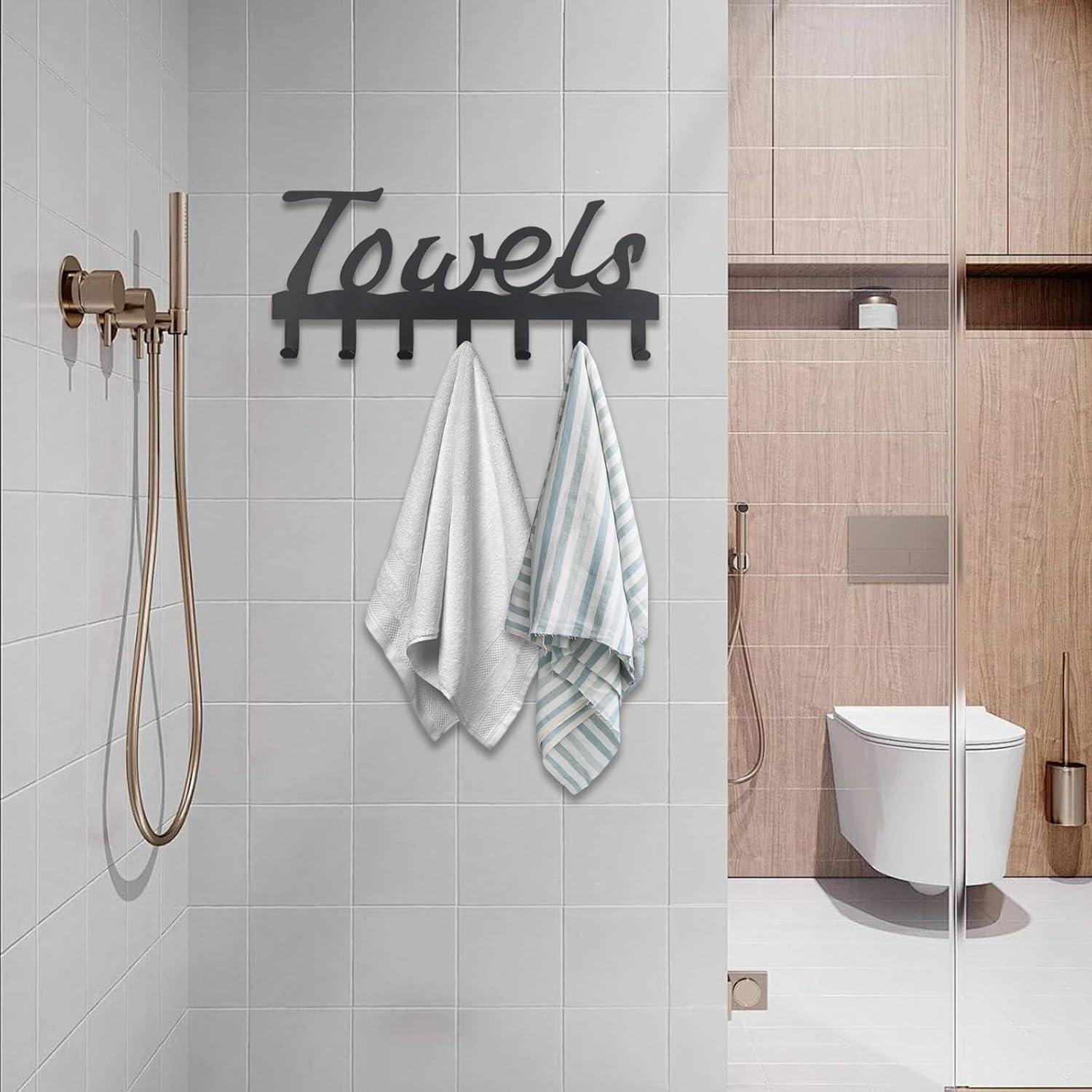 OYEFLY Bathroom Towel Rack for Wall Mount, Towel Holder Hooks,Towel Hanger for Bathroom Decor (Black, 14.8in) - Image 8