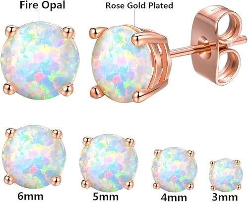 Miniatura 2 de GEMSME Aretes de ópalo chapados en oro rosa de 18 quilates, 0.236 in, redondos para mujer